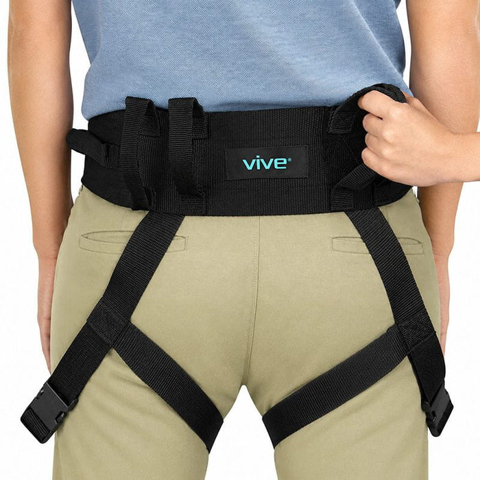 Vive transfer belt with leg straps and a buckle