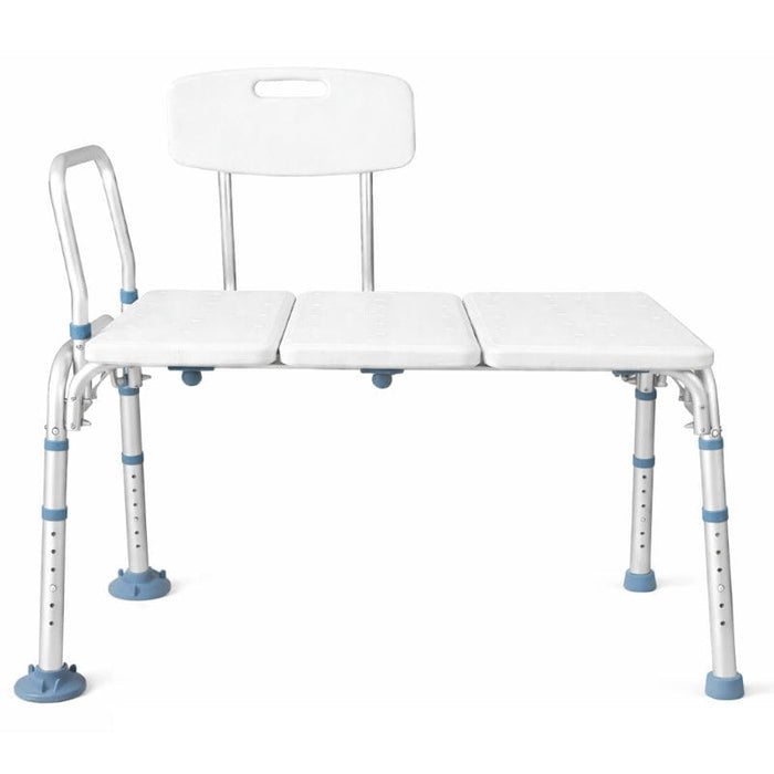 Vive tub transfer bench with a backrest and adjustable legs
